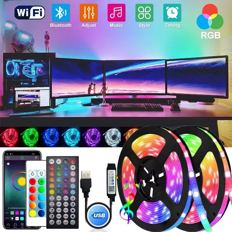 Wifi Led White Strip 5V Usb Rgb Tape 5050 Kolorowe dzieci do dekoracji pokoju gier Światła LED do pokoju ściennego 15M Podświetlenie