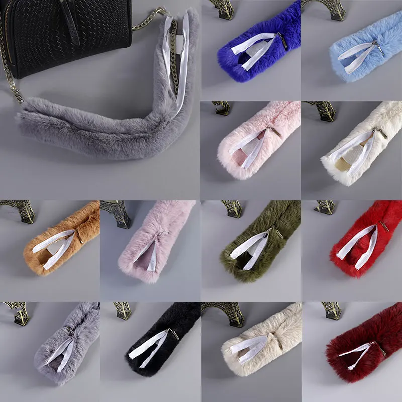 2023 Winter Fake Fur Furry Bag Handles Soft Plush Shoulder Bag Strap For Women Solid Replacement Handbag Belt With Zipper