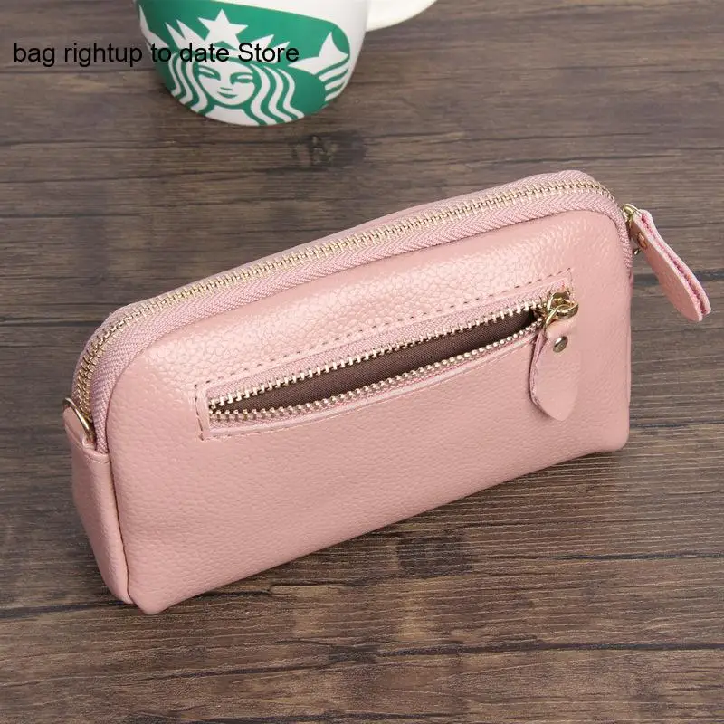 Simple Genuine Leather Cowhide Korean Version Simple Pure Color Mobile Phone Bag Long Style Hand-Held Wallet for Women
