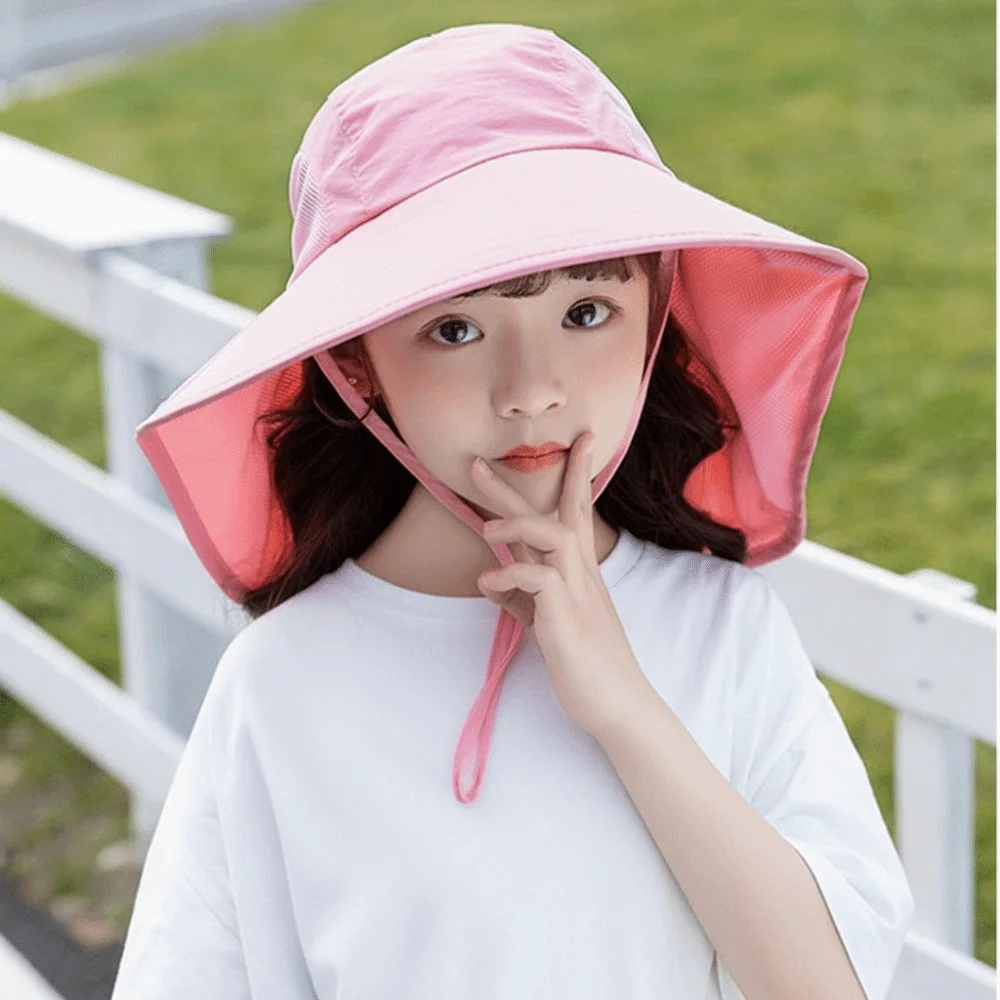 Casual Solid Color Children Bucket Hat Wide Brim Visor Cap Sunscreen Cap Hiking Cap Korean Style Summer Sun Hat Camping