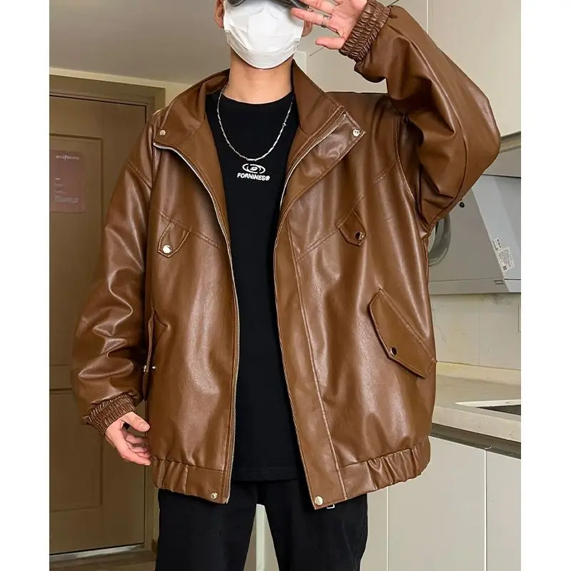 Casual Sports Couple's Biker Suit Loose Top Jacket Retro Personalized Jacket mens leather jacket зимняя куртка мужская