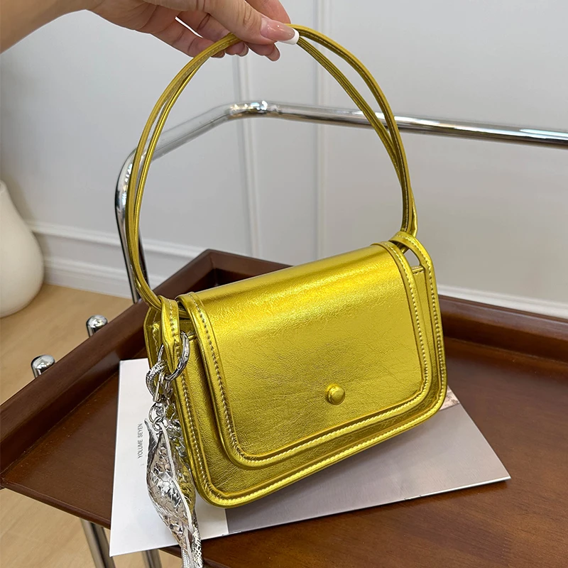 

8-цветная блестящая кожаная сумка на плечо для женщин, модная сумка, роскошный золотой, серебряный клатч, дизайнерская маленькая сумка через плечо с седлом