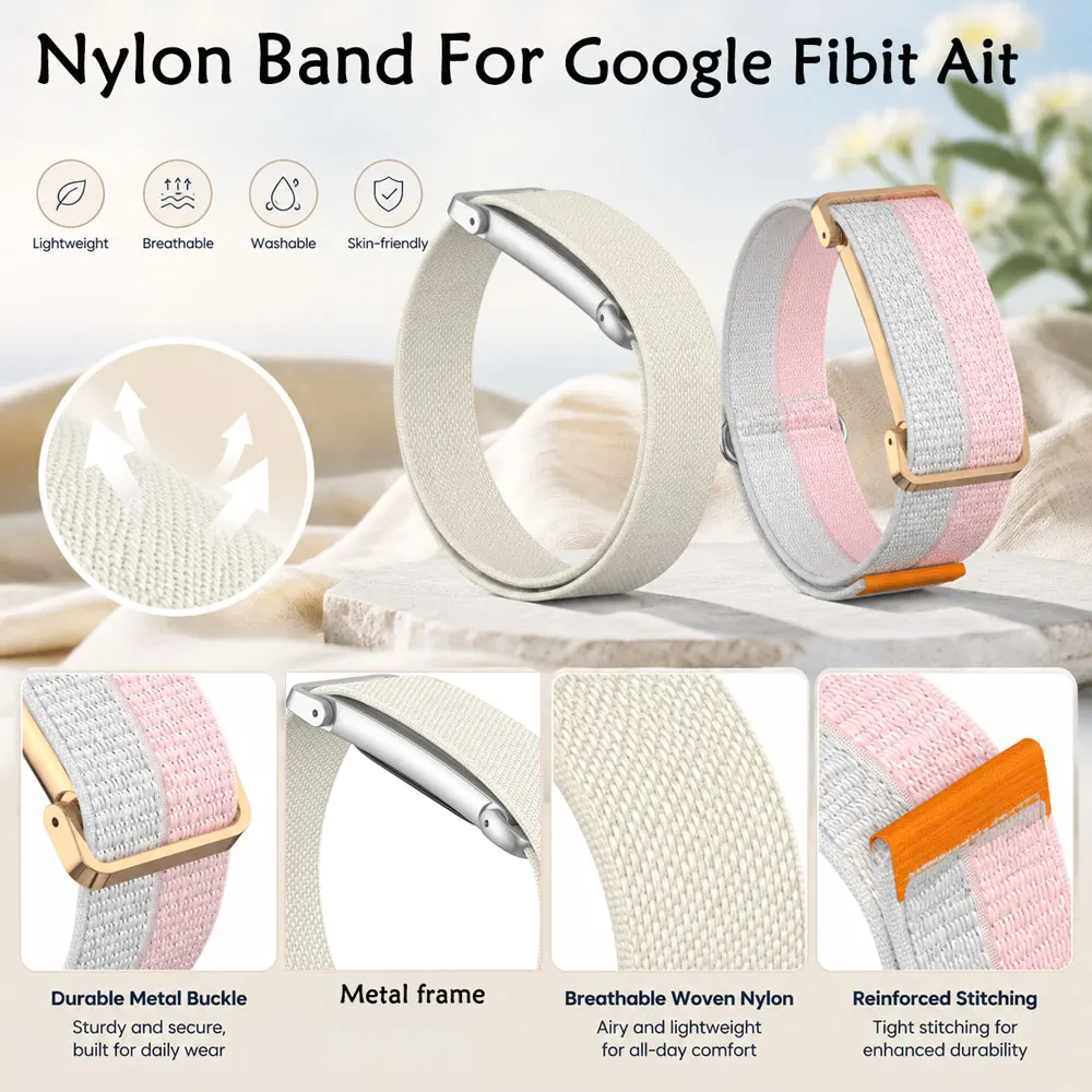 2PCS Nylon Band for Google Fitbit Air Straps Fitness Tracker Sports Replacement Bracelet with Metal Frame for Google Fitbit Air