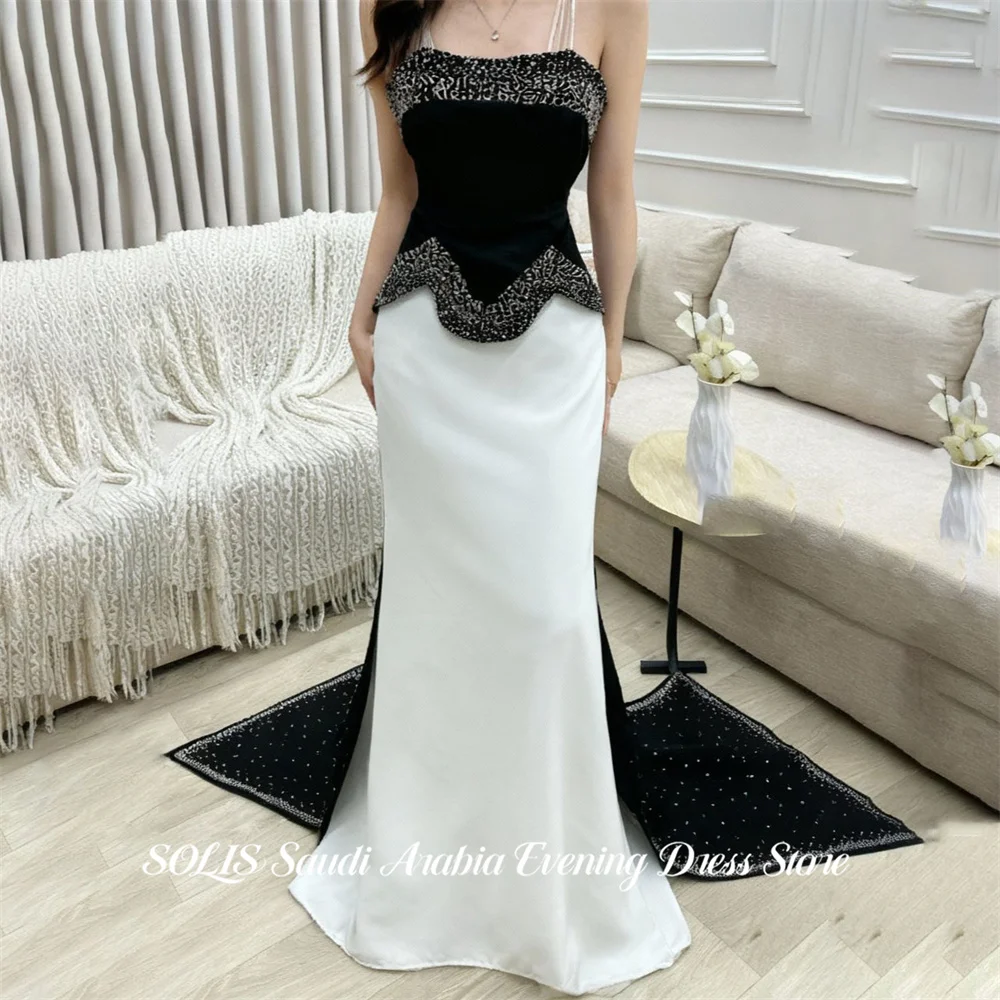 

Черно-белые выпускные платья SOLIS, вечерние платья без бретелек, праздничные платья без рукавов со шлейфом, на заказ