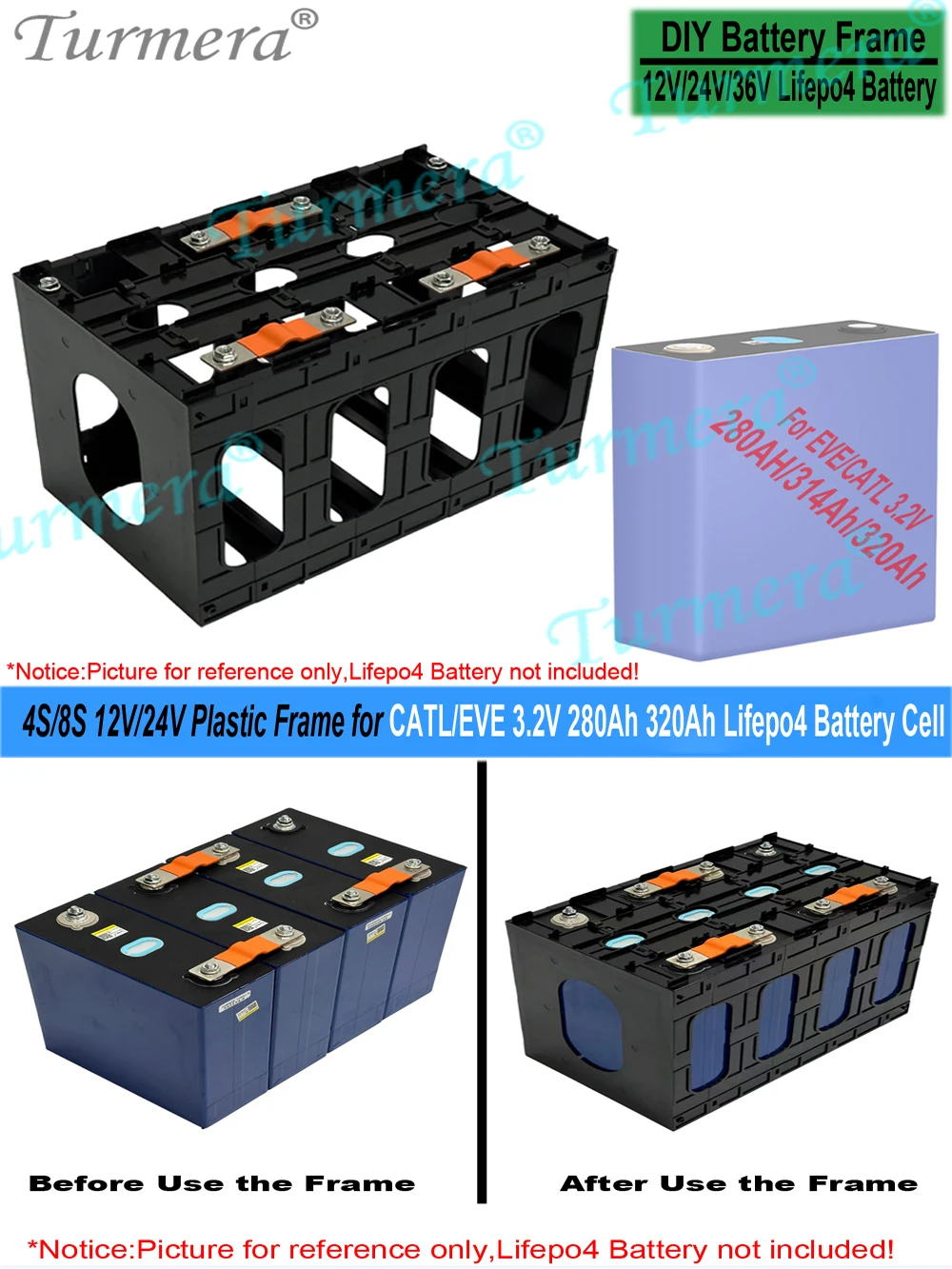 Turmera 12V 24V Ramka na akumulator z trudnopalnego tworzywa ABS PC z zatrzaskami do użytku z ognioodpornymi ogniwo Lifepo4 CATL EVE 280Ah 320Ah 105Ah — zdjęcie produktu 7