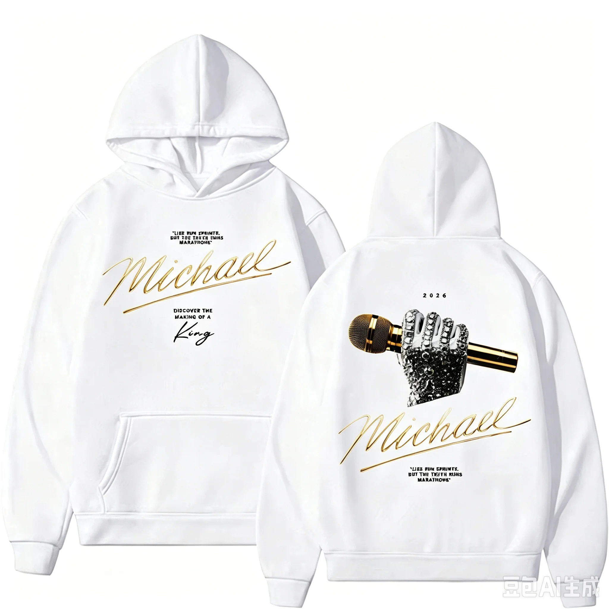 1pc Michael Jackson Signature Microphone Hoodie Unisex, For Kids Daily Wear,Pullover Hooded Sweatshirt, Casual Streetwear Top