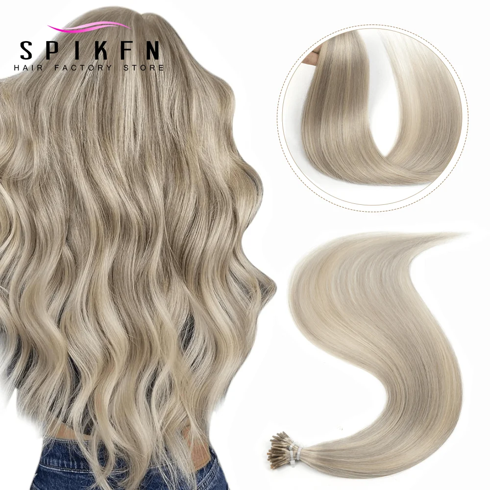 

SPIKFN I Tip Наращивание волос Натуральные настоящие человеческие волосы Fusion Маленькие тонкие кератиновые волосы 14-20 дюймов 30 г Без колец