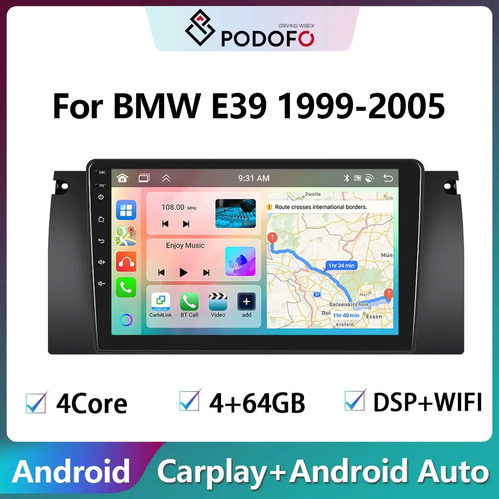 Podofo For BMW E39 1999-2005 2din Car Radio Multimedia Video Player Navigation stereo GPS Android No dvd 2 din