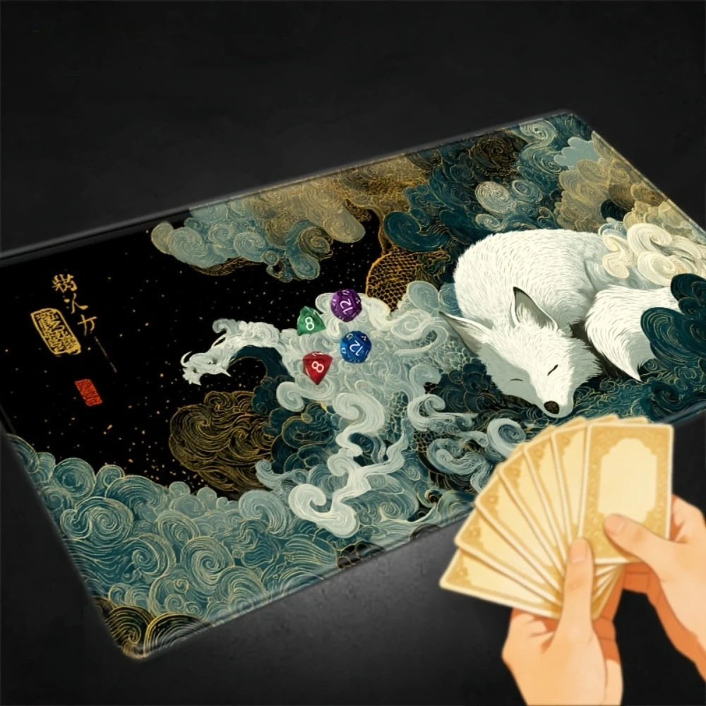 Ukiyo-e White Fox Game Pad – Convient pour TCG, CCG et RPG, tapis de bureau, tapis de souris, коврик для мыши