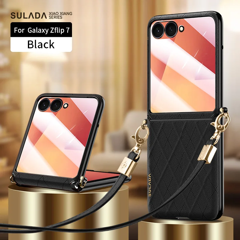 

Чехол для Samsung Galaxy Z Flip 7 6 5 Z Flip7 FE, роскошный чехол с ромбовидной сеткой, портативный подвесной чехол для мобильного телефона с веревкой