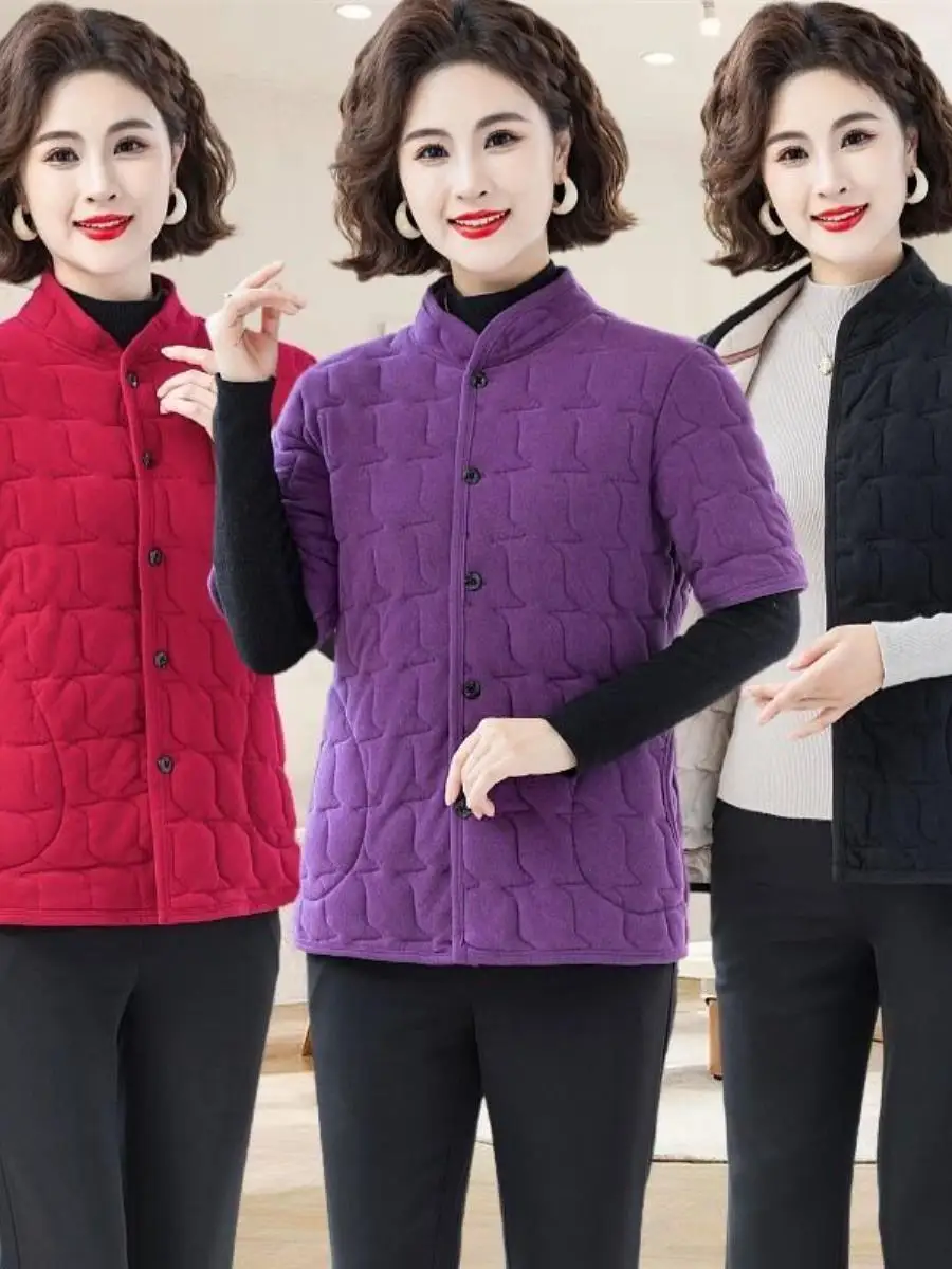 Gilet chaud en coton doublé de Fce pour les mères d'âge moyen et ly avec Sves Faionable Inner Wear Tissu en soie 2025 Hiver...