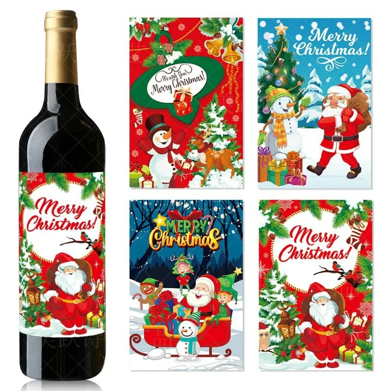 Red Wine Bottle Party Diy Sticker Vin Rouge Bottles Paster Santa Claus Xmas Tree Snow Man Pasters New Year Christmas Supplies