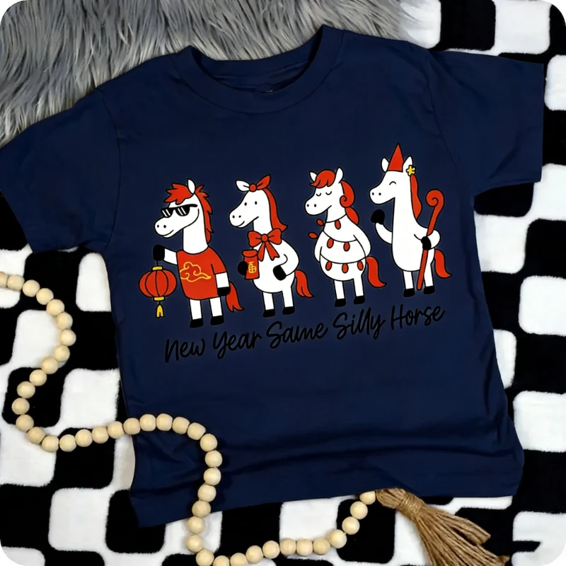2026 Lunar New Year Silly Horse Dragon Design for Spring Festival Apparel Unique Instant Download Unisex Graphic Tee Shirt