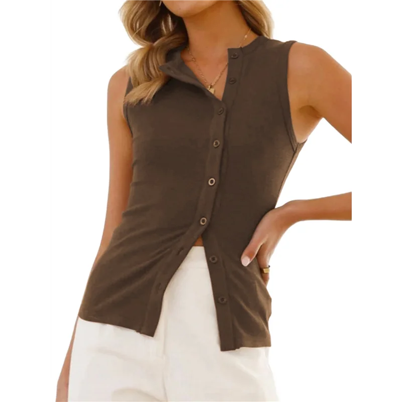 ASDS-Women Button Down Vest Ribbed Summer Tank Tops Button Up Open Front Rib Shirt Sleeveless Slim Dressy Top Fashion