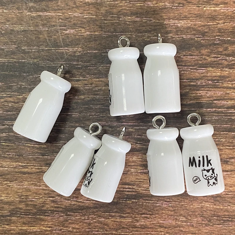 10pcs Mini Miniature Milk Bottle Resin Charms Cute Cow Beverage Bottles Pendants Diy For Earring Necklace Jewelry Making