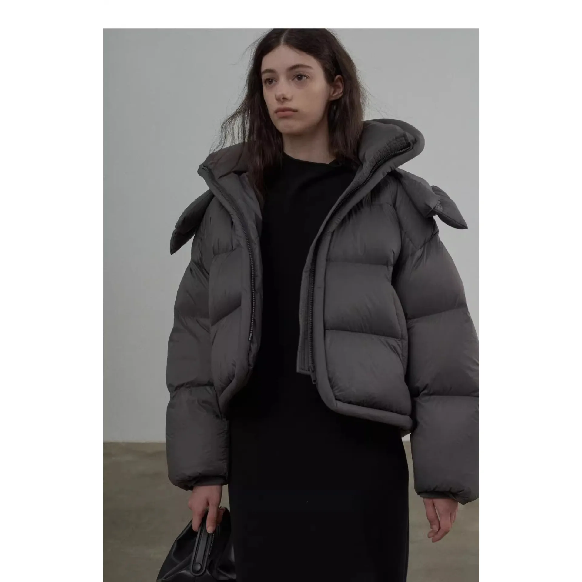 

Women Winter Coat New Korean Cropped Puffy Jacket Thickened Warm Loose Fit Lapel Parkas Hooded Cotton Jacket Premium Coats New