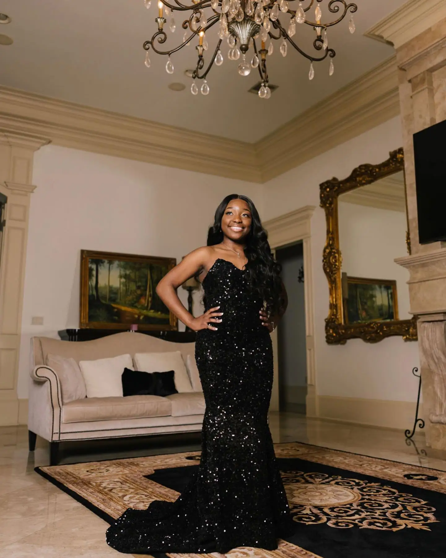 Robe de bal sirène noire à paillettes pour filles, longue robe formelle de soirée de remise de diplôme, sans manches, avec Gala personnalisé