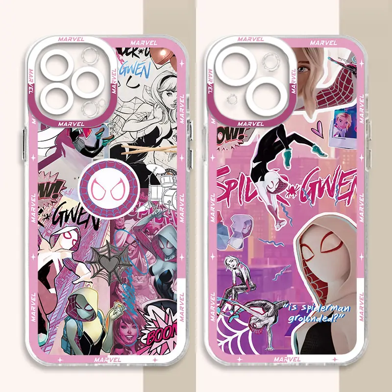 Marvel Spider man Gwen Phone Case for iPhone 13 Mini 15 Pro XR 14 Pro Max SE XS Max 7 8 12 11 Pro Luxury Clear Silicone Cover