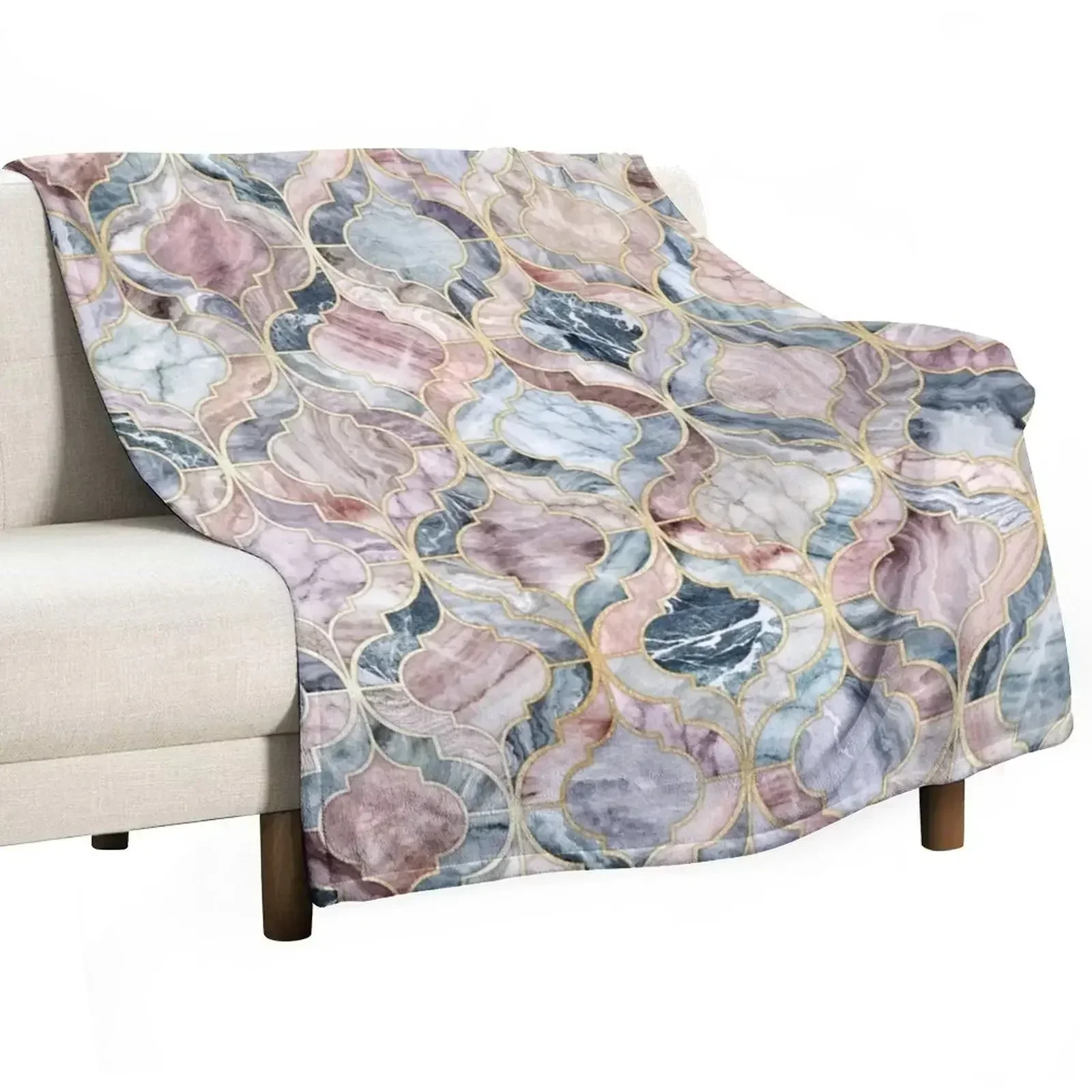 Marble Moroccan Tile Pattern Throw Blanket Nap Luxury Throw Multi-Purpose Hairy Soft Beds Moving Blankets