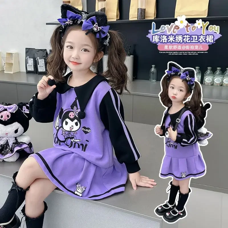 

Spring Autumn Kawaii Sanrio Ins Anime Long Sleeve Dress Sweet Cute Children Shirt Clothing Headwear Decoration Gifts for Kids