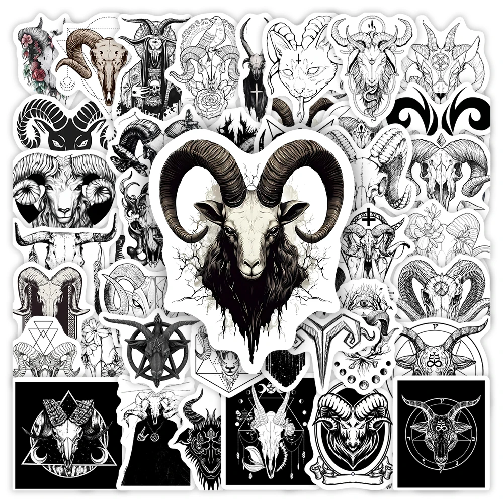 Dark Demon Goat Head Sticker Black White Tattoo DIY Gift Decorative Decal for Scrapbook Journal Laptop Phone Luggage Waterproof