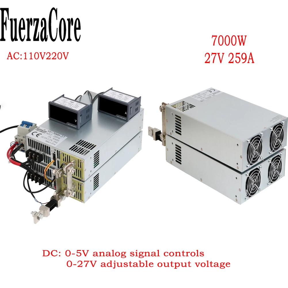 

7000W 27V High Power SMPS 0-27V Adjustable Power 0-5V Analog Signal PLC Control PWM 220VAC-DC Motor Battery LED Lighting Display