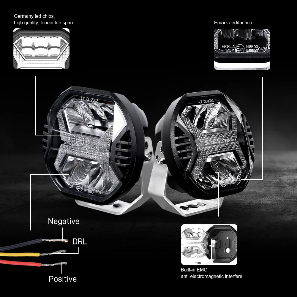 1 Uds. Luz Led de trabajo para coche de 5,75/4 pulgadas E-mark ámbar DRL foco de luz de conducción para Jeep Lada todoterreno camión 4x4 UTV SUV motocicleta