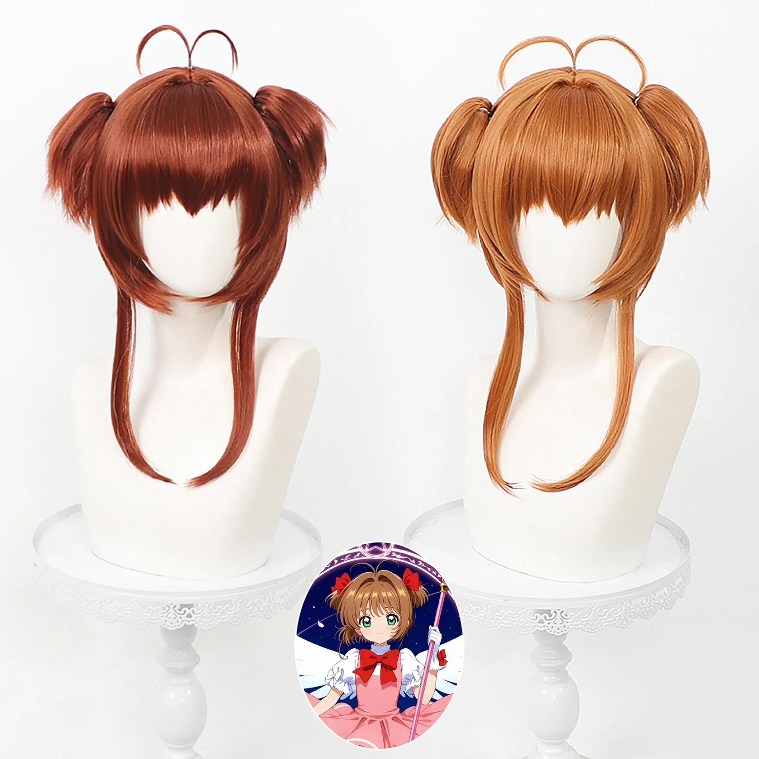 Brown Synthetic Anime Cosplay Wig With Bangs Detachable Double Ponytail Claw Clip Heat Resistant For Party Costume