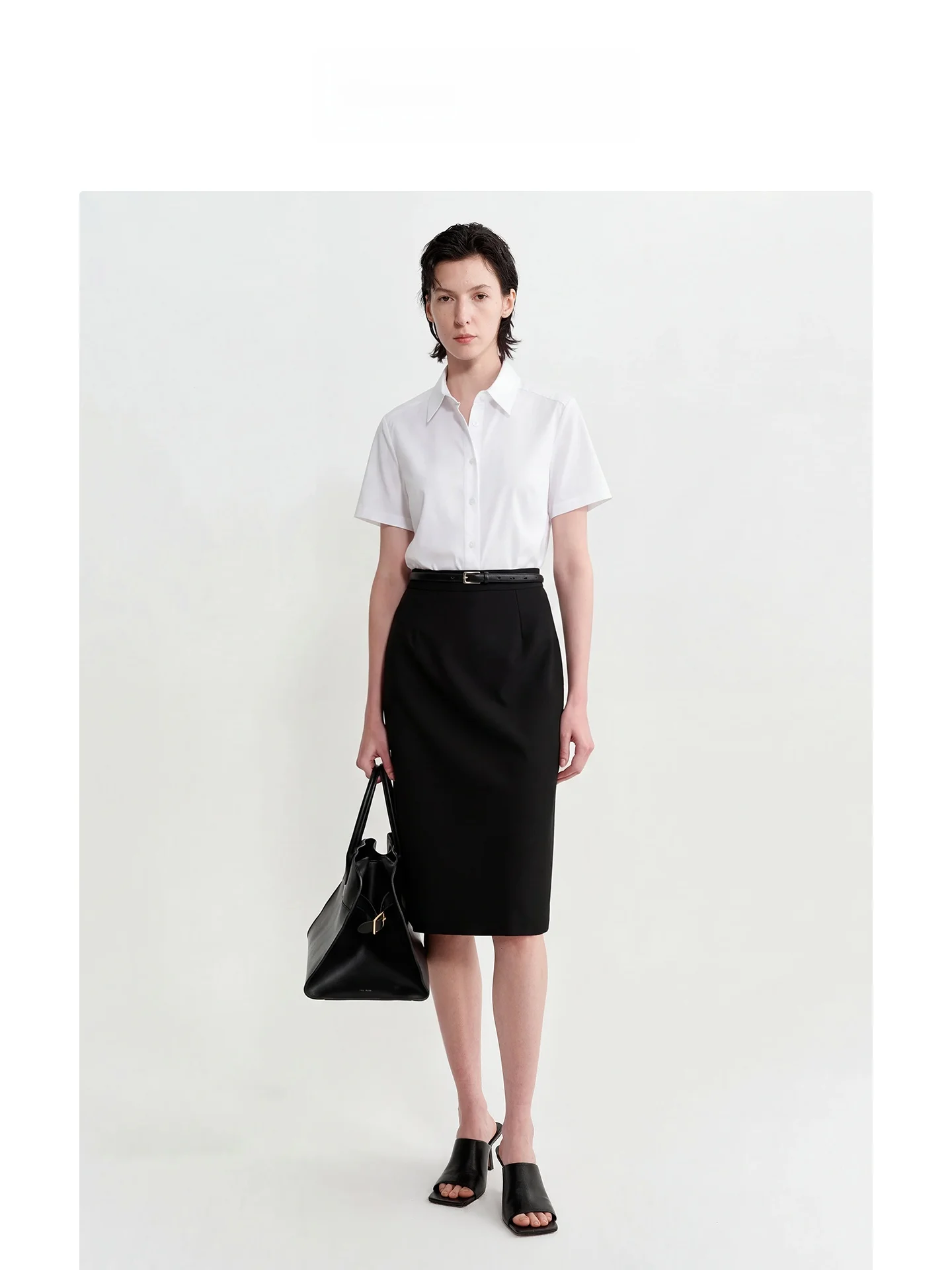 

LeLenth Business Short Sleeve Shirt Stand Collar Interview Formal Wear Women's Cotton Blend Comfortable Breathable Commute Style