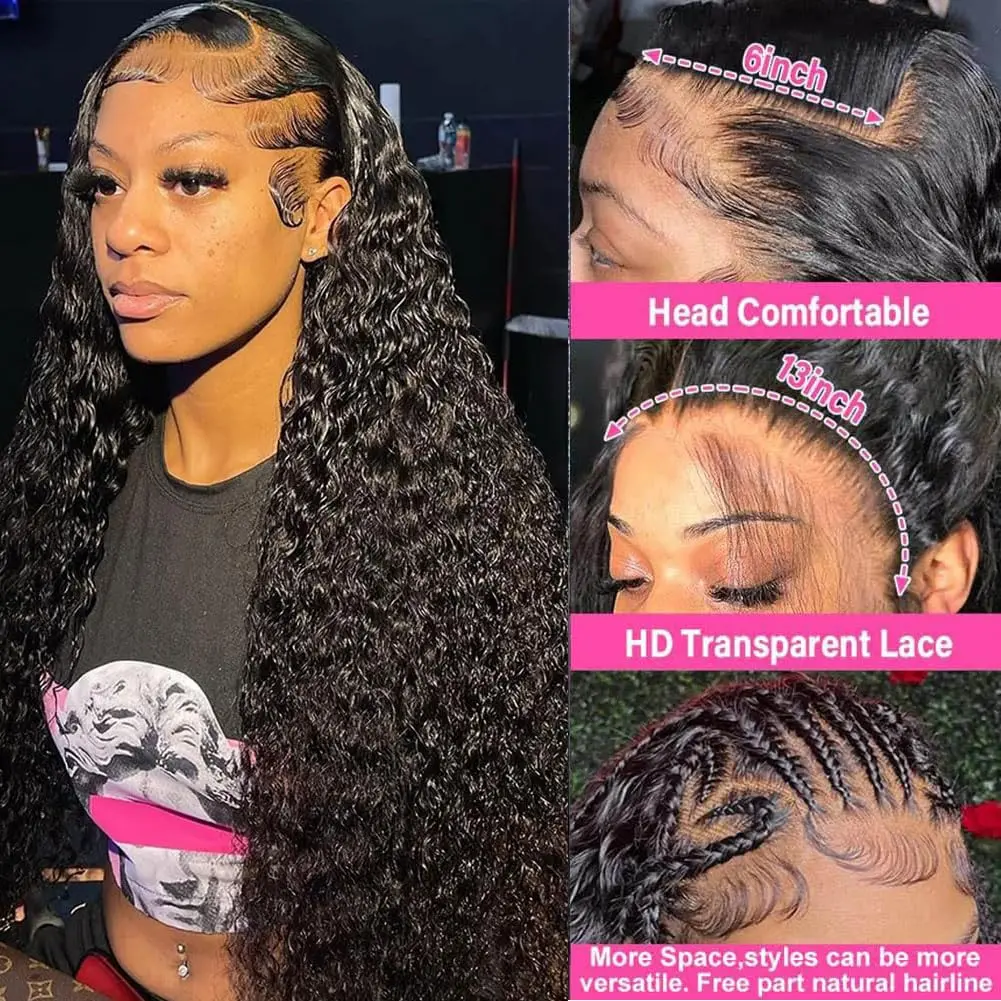 HD Lace Front Wig Human Hair Deep Wave 180% Density Transparent Jerry Curly Lace Frontal Wig Human hair Pre Plucked