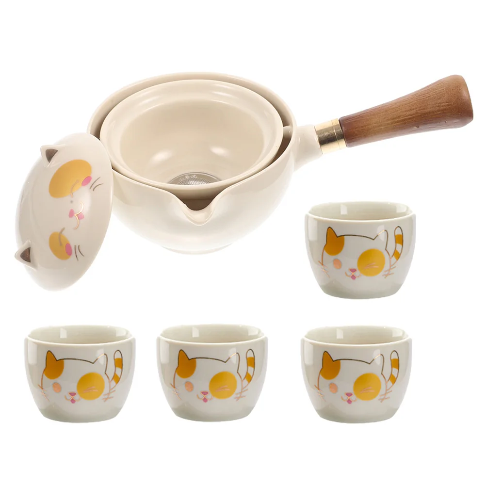 

1 set Ceramic Kung Fu Vintage Style Smooth Edges Exquisite Craftsmanship Sturdy Home Teaware Gift Tea Set Accessory