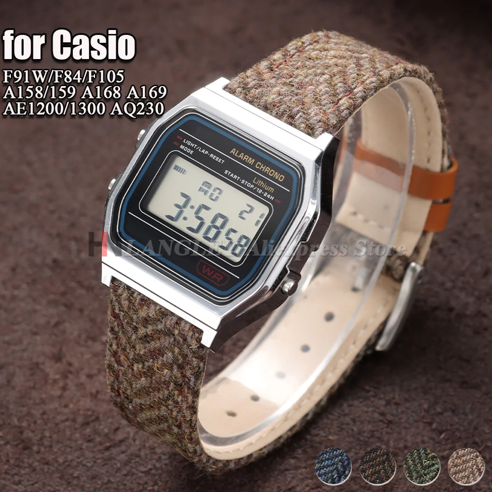 Vintage Tweed-Leder-Uhrenarmband 18mm für F-91W Mod Kit für W-800H SGW400 F84 F105/108 A158/168 AE1200/1300 Armband