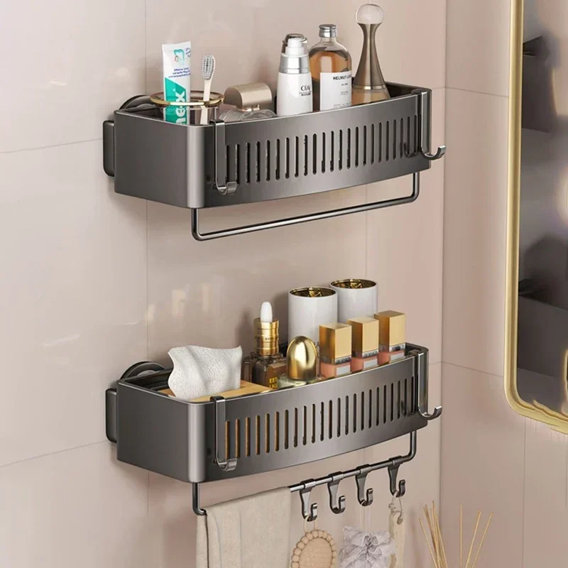 Aluminum Vacuum Shower Shelf No-Drill Wall Mounted Rustproof Bathroom Organizer Removable Strong Storage Rack for Toiletries