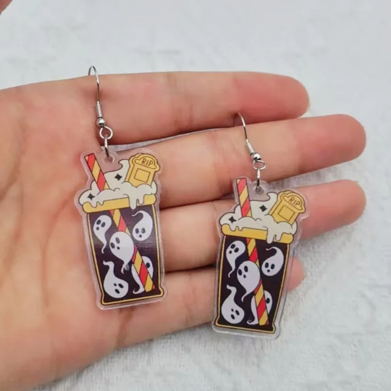 1 pair of acrylic Halloween ghost ice cream earrings, women's earrings, the best choice for gifts