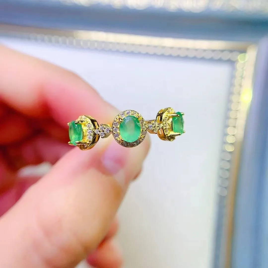 

KJJEAXCMY High End Women's Ring Natural Emeralds S925 Silver with Electroplating Boasting High Clarity Full Brilliance Gift