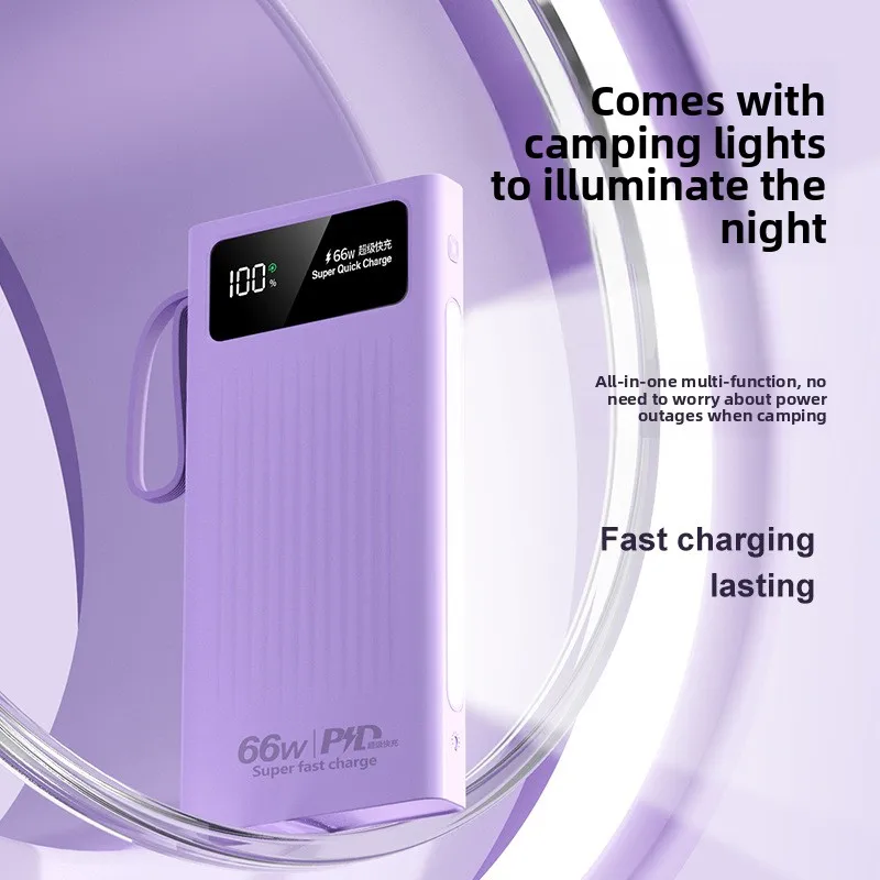 66W Super Fast Charging Power Bank 10000/20000/30000mAh Built-in Cable Portable Compact External Charger Battery for All Phones