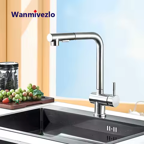 Pull Out Kitchen Sink Faucet Two Model Stream Sprayer Nozzle Stainless Steel Hot Cold Wate Mixer Tap Deck installation