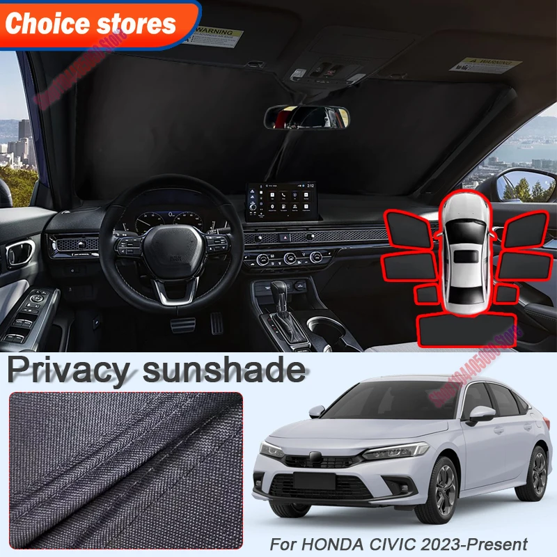 Auto Black Windows Privacy Sunshade For HONDA CIVIC 2023-Present Anti-UV Heat Insulation Protect Cover Interior Accessory