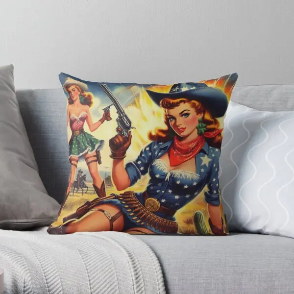 Vintage Western Girls  Printing Throw Pillow Cover Fashion Fashion Wedding Anime Comfort Throw Case Pillows not include One Side