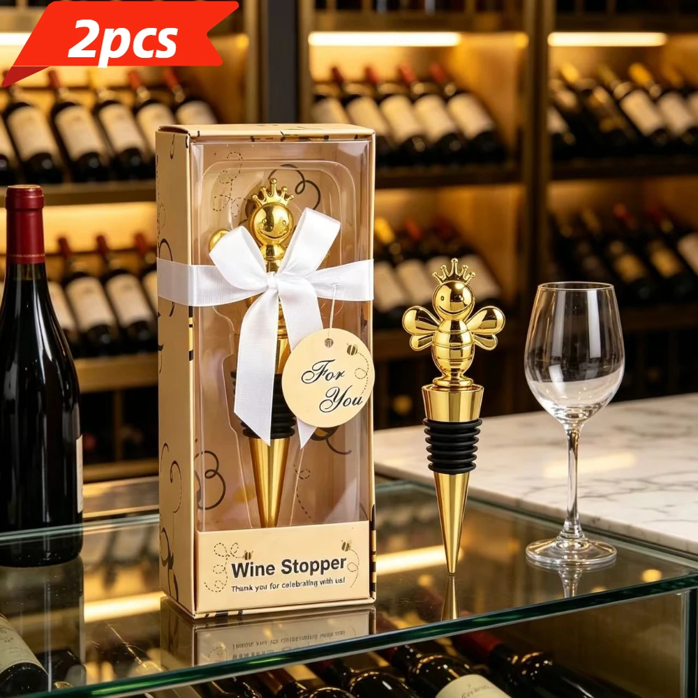 2pcs Unit Alloy Gold LittleBee Wine Bottle Stopper Fresh-keeping Cork Wine Stoppers Zinc Alloy Party Gifts for Guests Bar Bottle