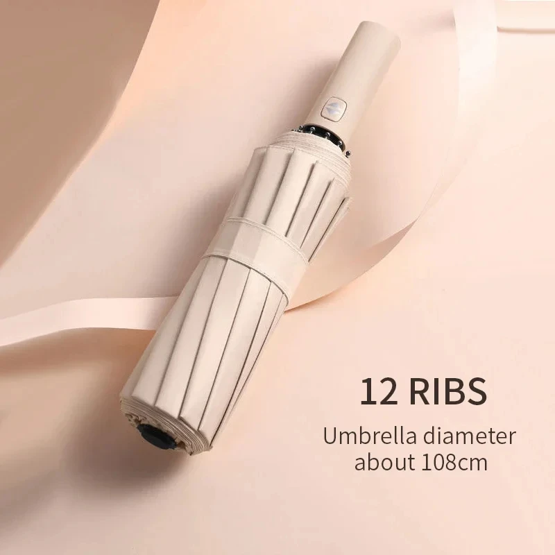 Xiaomi-12 Bone guarda-chuva automático, monocromático, leve, dobrável, tamanho grande, pára-sol, proteção UV, interruptor de um botão