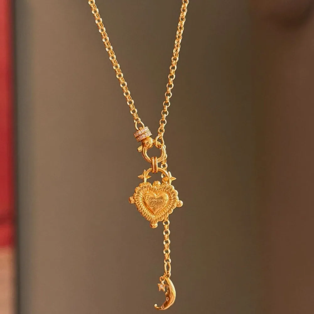 Damen Vintage-Stil 'Ewige Liebe' Massiver Herzanhänger Quasten-Halskette Vintage-Stil Schlüsselbeinkette Accessoire Geschenk Neu – Detail 4