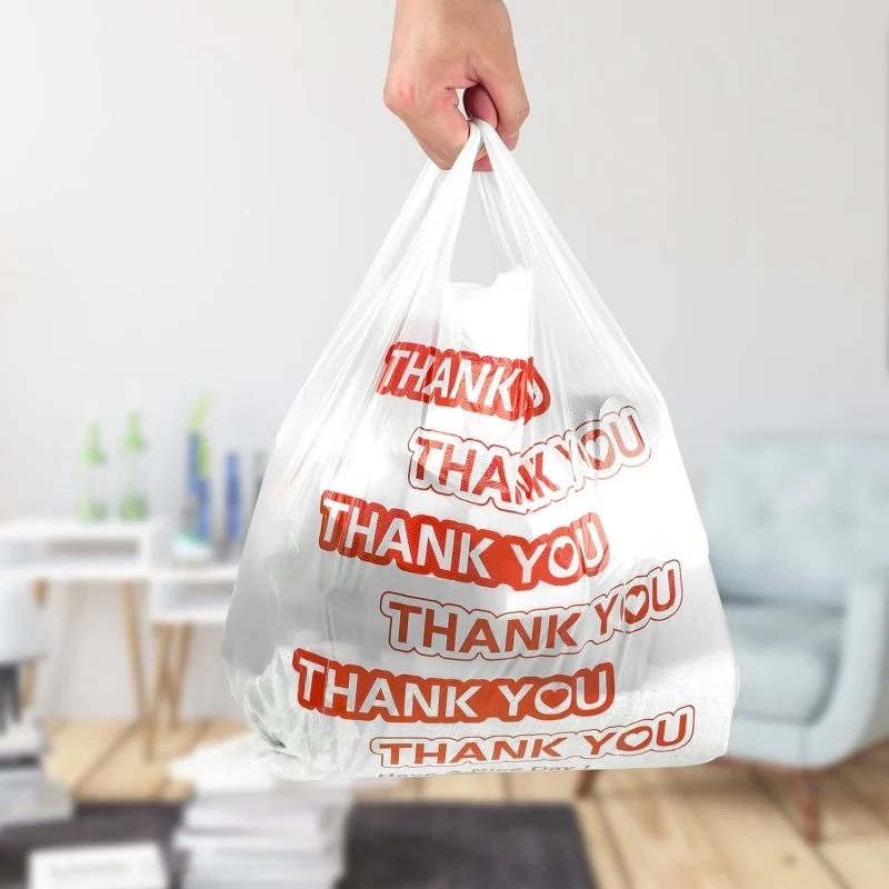 Customized product、Custom Thank You Plastic Bags Plastic T Shirt Bags For Business Small Grocery Shopping Retail