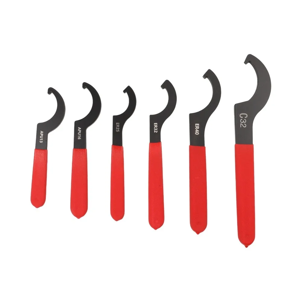 6PCS Adjustable C Hook Wrench Set Non-Slip Handle For Engraving Machine Electric Spindle Nut High Carbon Steel Hand Tools Kit
