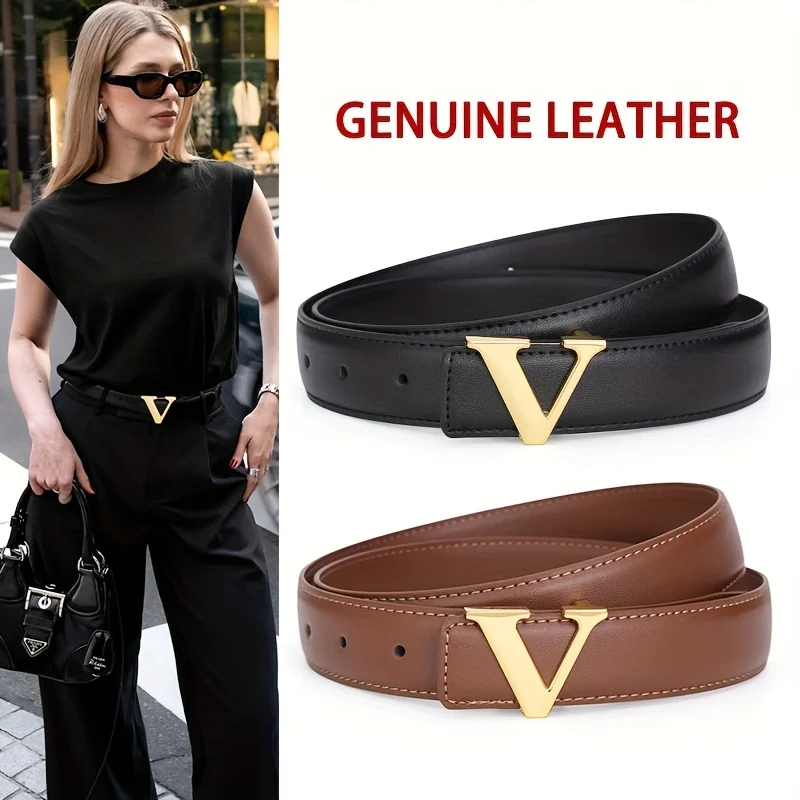 Eleganter Damen-Businessgürtel mit Schriftzug, multifunktionales Modeaccessoire passend zu Anzügen, Gürtel aus echtem Leder als Geschenk, Fashiona – Detail 1