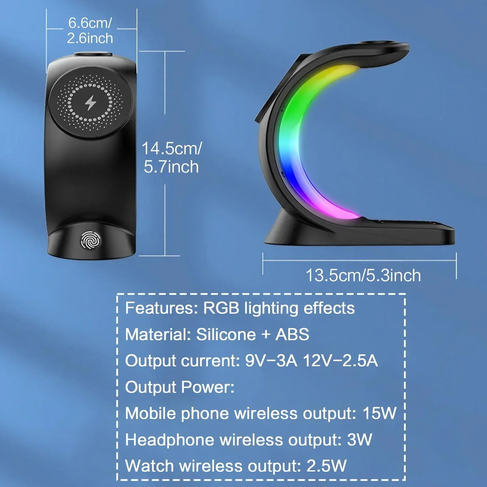 3 in 1 15W Fast Wireless Charger Magnetic Stand 6 Color RGB Light Multi Device Charging Station for Apple Devices iPhone AirPods Apple Watch Home Office Desk Bedside Table Organizer Travel Foldable