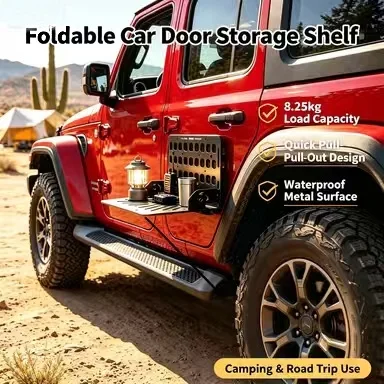 Metal Foldable Car Door Mount Tray, Quick Pull‑Out Design, Heavy Load Storage Table for SUV Offroad Camping Outdoor Travel