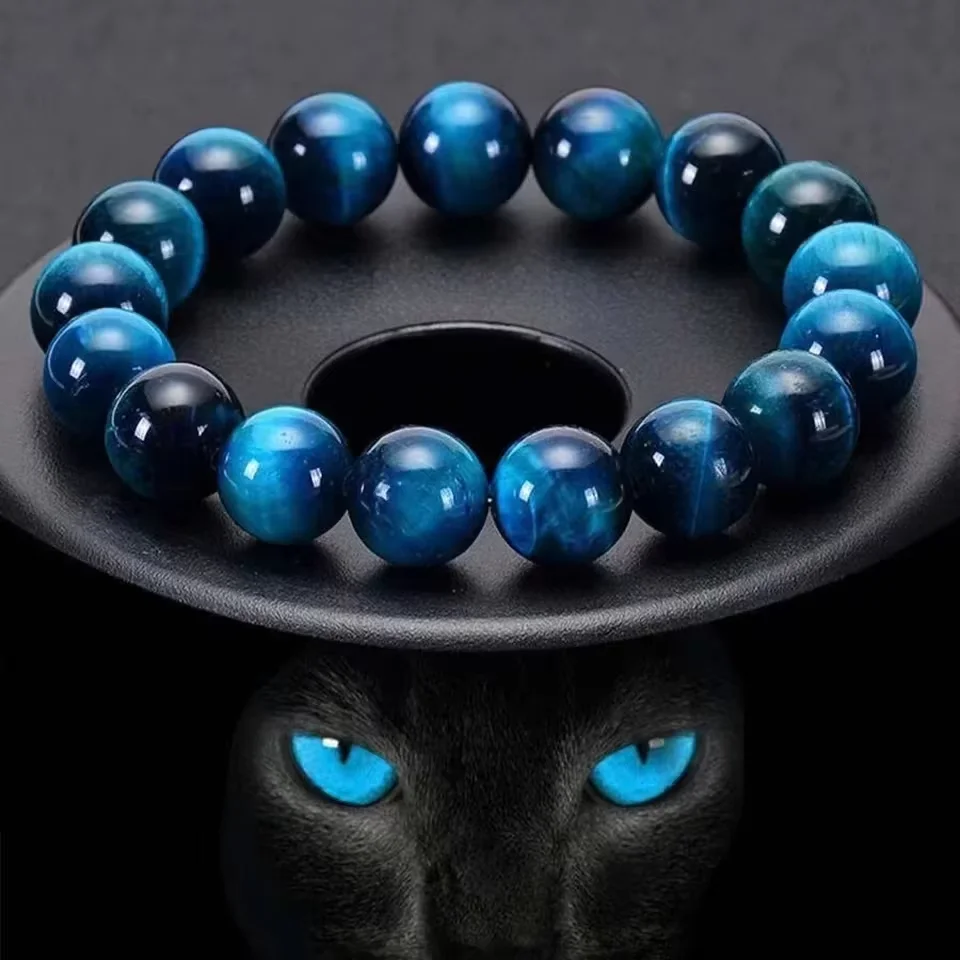 1 PC 6/8/10mm Minimalist Blue Tiger Eye Stone Beaded Bracelet For Daily Wear The Pattern Of Beads Are Random