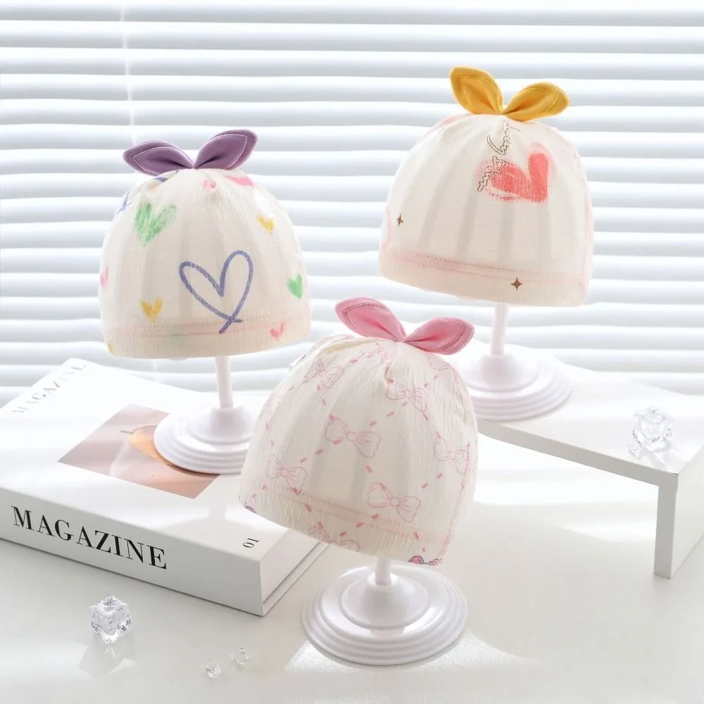 

Windproof Cotton Boneless Muslin Hat Cartoon Soft Baby Fetal Cap 0-3 Months Elastic Newborn Turban Hat Protection