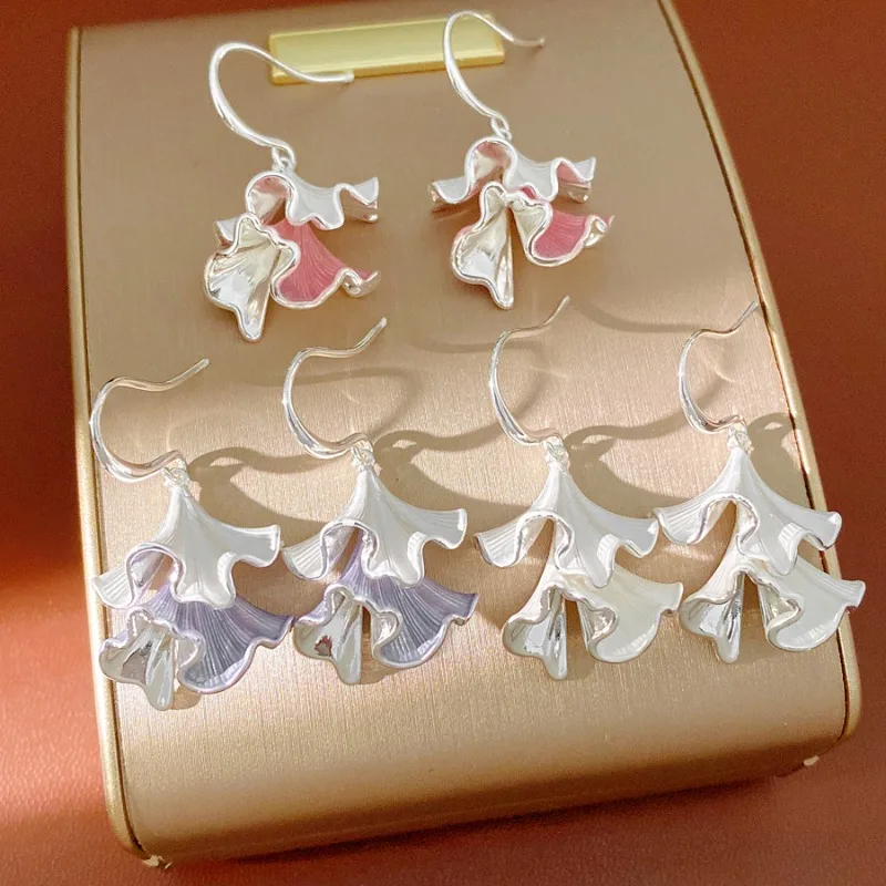 

Gradient Flower Hook Earrings for Women Double Layer Petal Drop Earrings Fairy Style Summer Gentle Jewelry